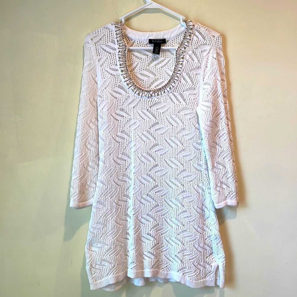 White House Black Market White Beaded Neck Mini Dress